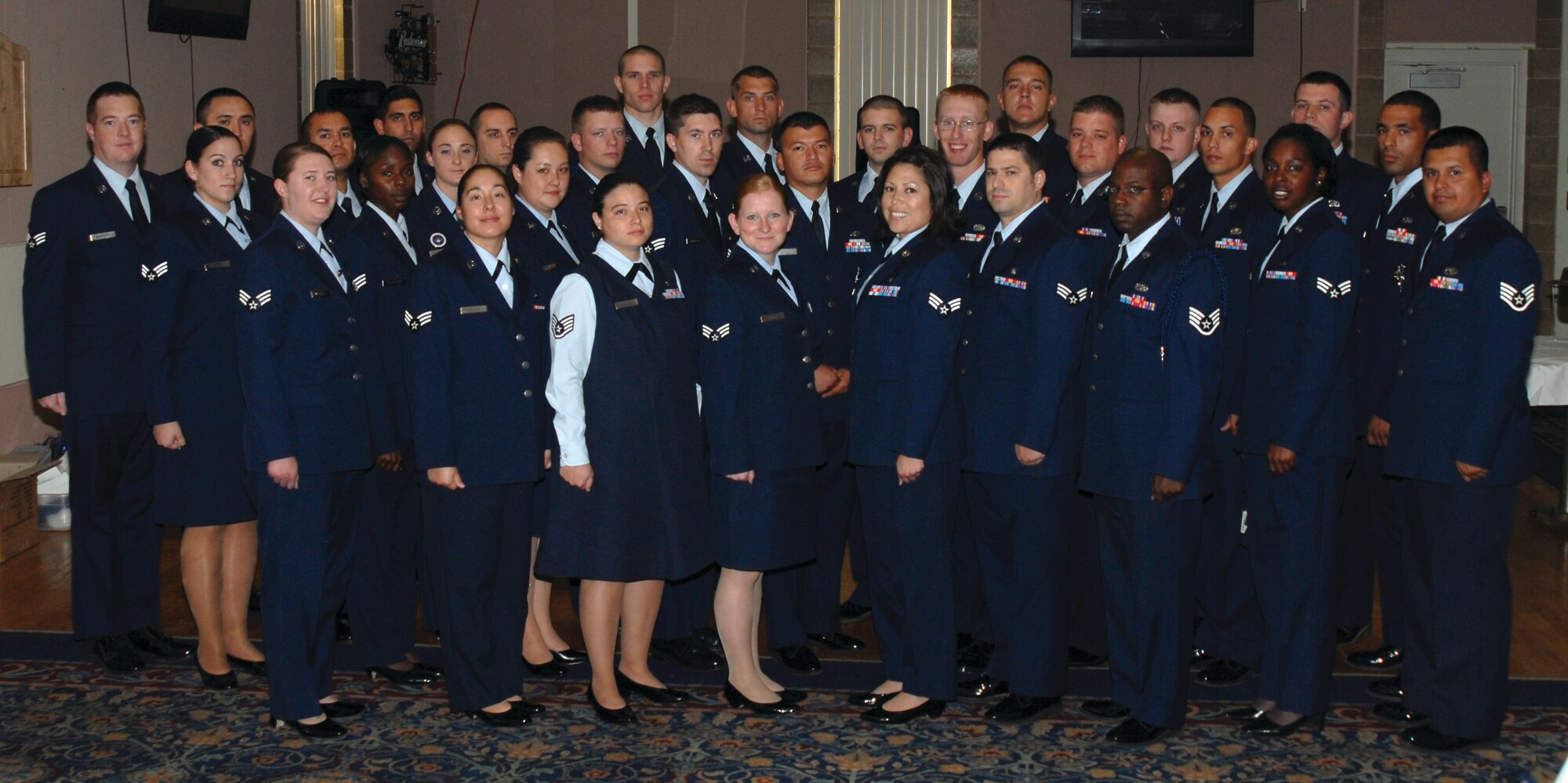 Team Goodfellow NCO inductees pose for a group photo at the NCO induction ceremony at the Event Center, Sept. 2. Below are the names of the inductees who attended the ceremony. (U.S. Air Force photo by Staff Sgt. Laura R. McFarlane)
