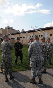 Team Andrews leaders, to include Col. John Long, 316th Mission Support Group commander; Col. Robert Mulheran, 89th Airlift Support Group commander; and Col. Brian Bellacicco, Air Force District of Washington A4/7 commander, visited the Air Forces’ Davidsonville communication site Sept. 2. Base leadership was given a tour of the Andrews remote site that is run and maintained by members of the 89th Communications Squadron. (U.S. Air Force photo/ Airman 1st Class Melissa Rodrigues)