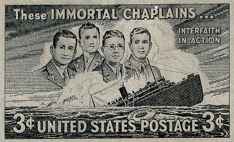 In 1948 the U.S. Postal Service issued this stamp to honor the four chaplains. (U.S. Air Force photo)