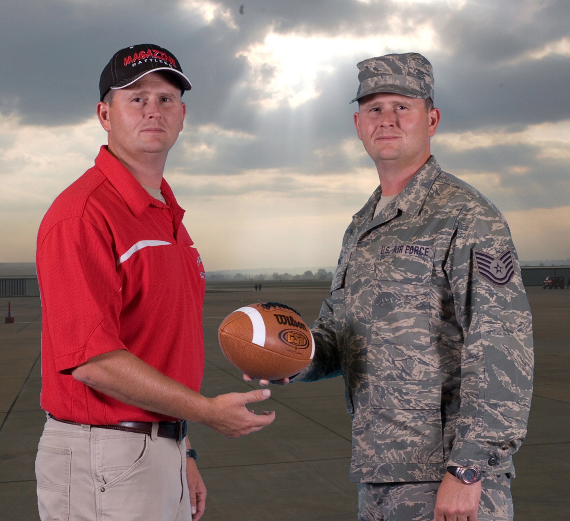 Tech. Sgt. Josh Jones of the 188th Fighter Wing Public Affairs is the head football coach at Magazine, Ark., in his civilian career. Jones' Rattlers won a school-record seven games in 2008 and are picked by the 4-2A Conference coaches to win the league. (Air Force photo illustration by 188th Fighter Wing Public Affairs)