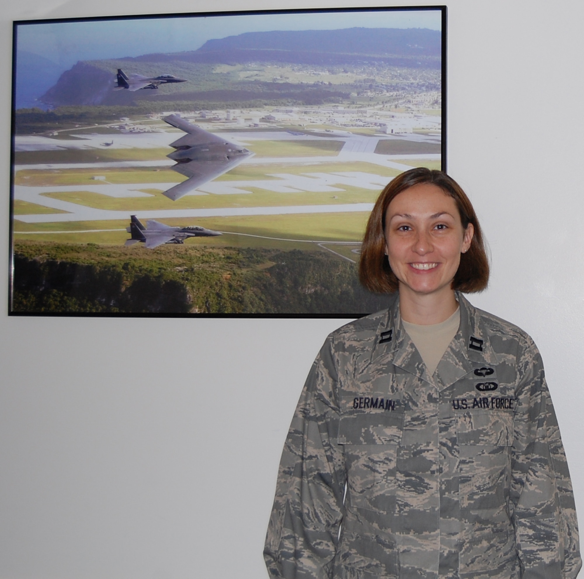 Capt. Catherine Germain has been chosen as the new 131st Bomb Wing Executive Officer. Captain Germain visited with Airmen at Lambert IAP, St. Louis, Mo. Sept 12, but will be working out of Whiteman Air Force Base, Warrensburg, Mo. (Photo by Senior Airman Jessica Donnelly)