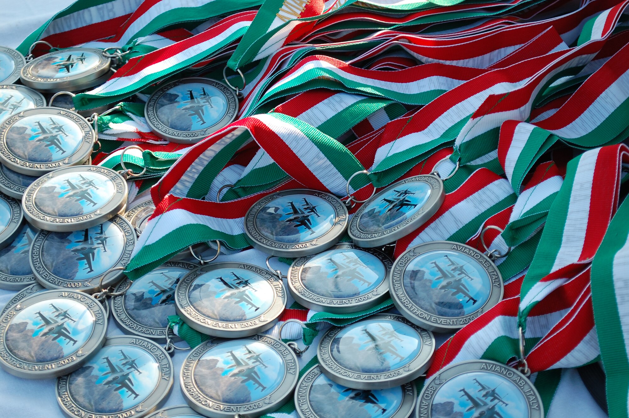 Medals were awarded to full and half marathon participants during the Third Annual Aviano Marathon Sept. 13, 2009. Nearly 1,000 Americans and Italians participated in the annual race, which ran in conjunction with a Volksmarch event, and included a full marathon, half marathon, 10K, 5K and children's one-mile fun run. (U.S. Air Force photo/Staff Sgt. Lindsey Maurice)