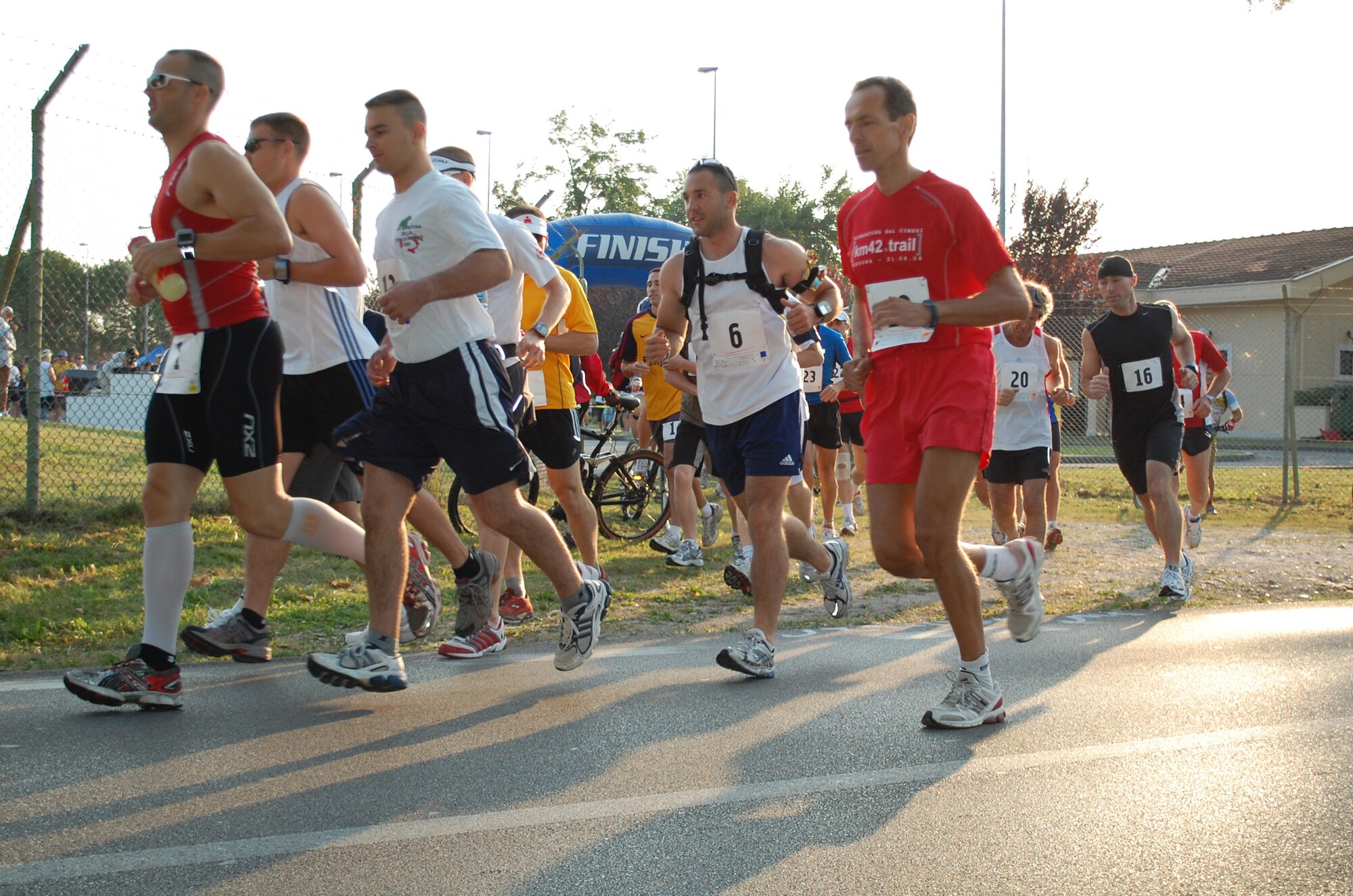 Participants of the Third Annual Aviano Marathon set out on the 42-kilometer course that traversed through the city of Aviano, Italy and surrounding communities located at the base of the Dolomite Mountains Sept. 13, 2009. Nearly 1,000 people participated in this year's event held in conjunction with the Aviano Road Runners' annual Volksmarch.  The annual event included a full marathon, half marathon, 10K, 5K and children's one-mile fun run. (U.S. Air Force photo/Staff Sgt. Lindsey Maurice)