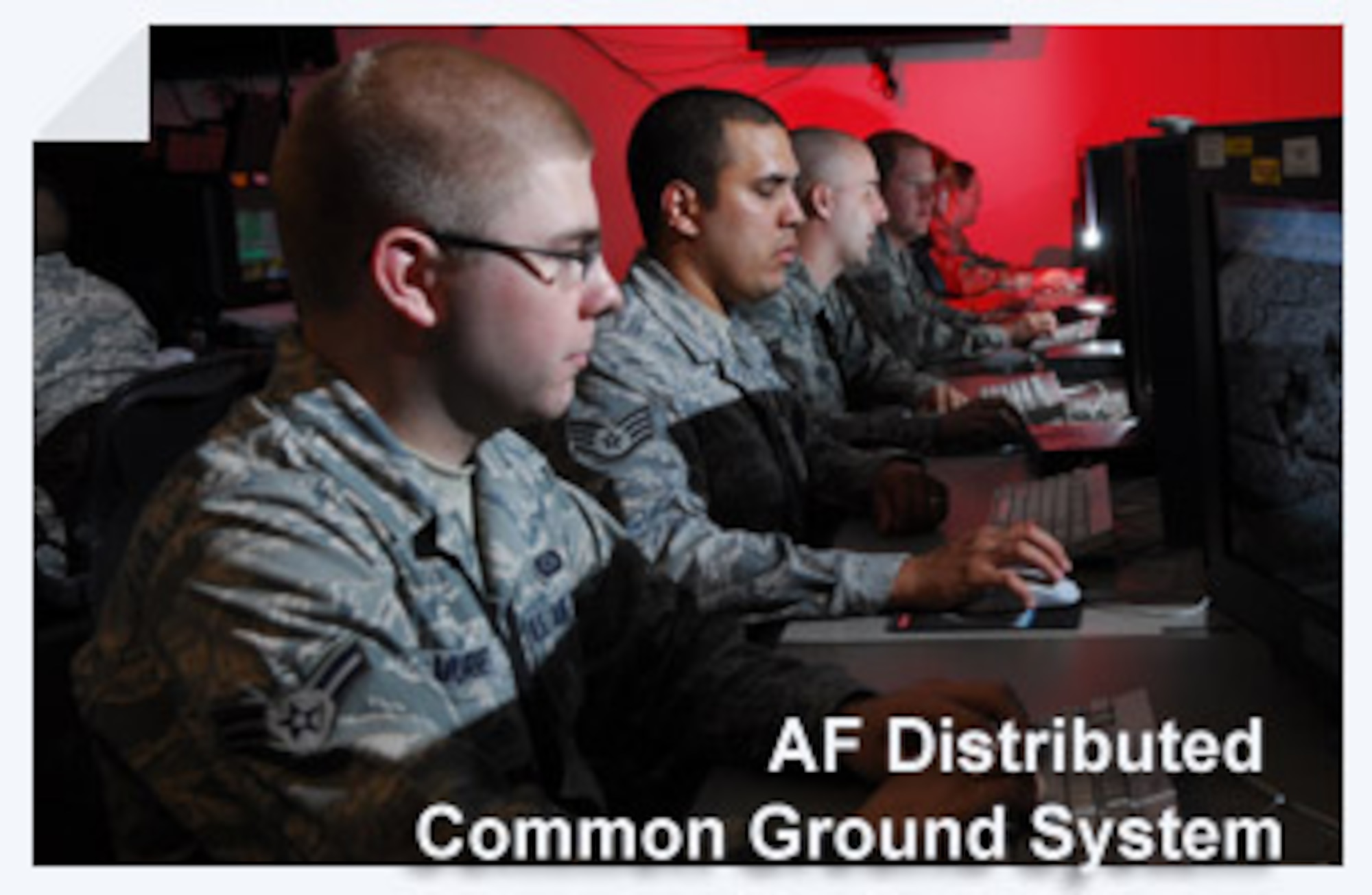 Imagery analysts with the 30th Intelligence Squadron examine unclassified images provided through the Air Force Distributed Common Ground System weapon system. The Airmen work in the Distributed Ground Station-1 located at the 480th
Intelligence, Surveillance and Reconnaissance Wing at Langley Air Force Base,
Va. (U.S.Air Force photo/Boyd Belcher)
