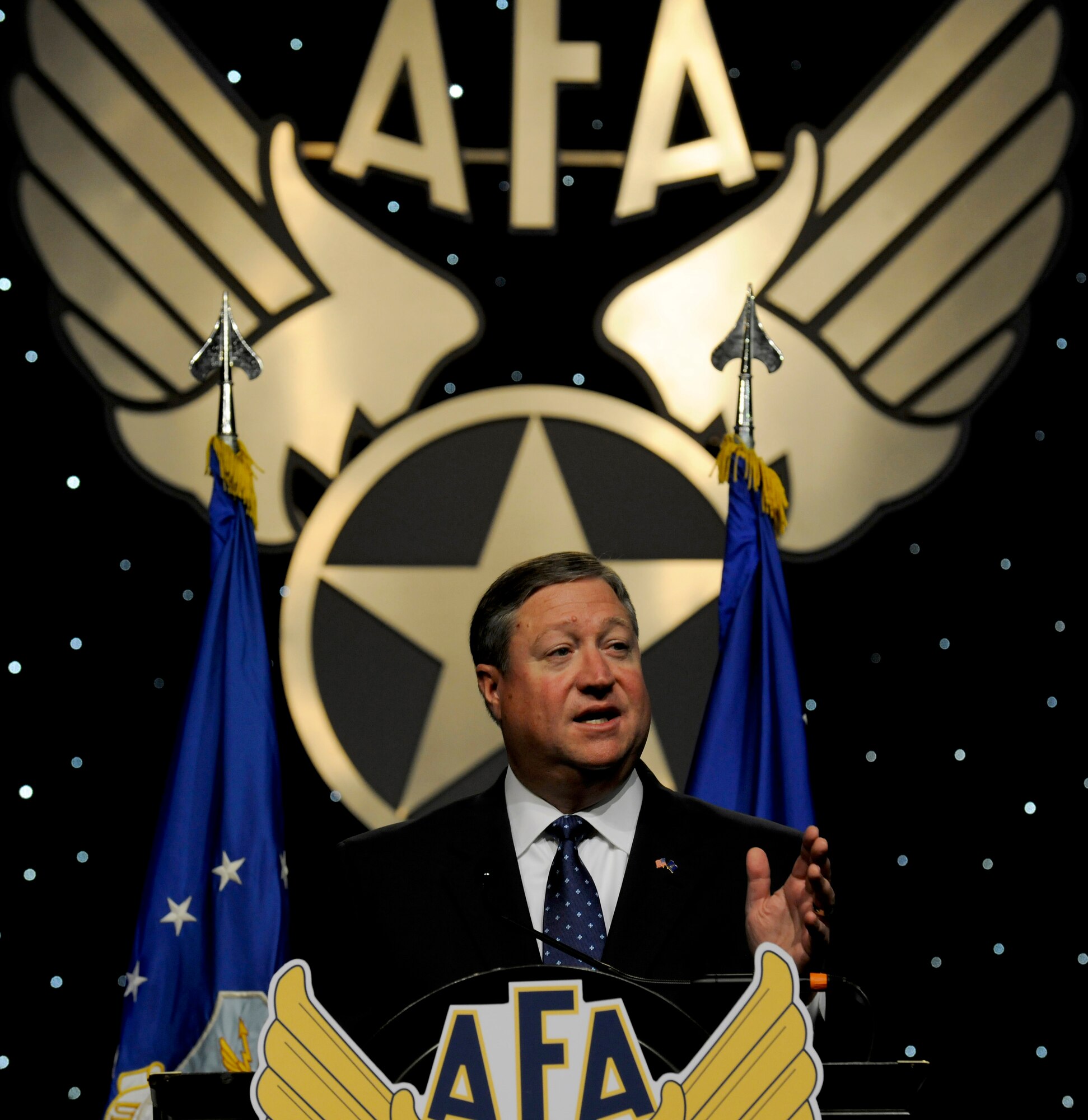 Secretary of the Air Force Michael Donley delivers a "State of the Force" address Sept. 14, 2009, during the Air Force Association Conference and Technology Exposition in Washington, D.C. (U.S. Air Force photo/Scott M. Ash)