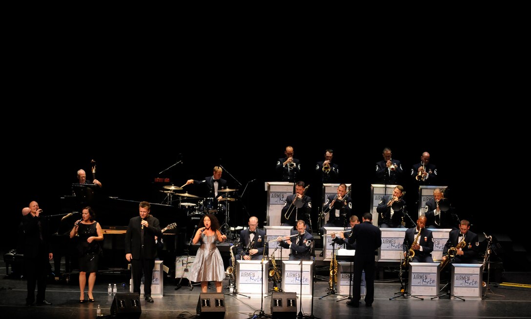 Grammy Award winning vocal ensemble, the New York Voices perform with The United Sates Air Force Band’s Airmen of Note during a concert Sept. 11 in the Linser Auditorium at George Washington University, D.C. The two groups performed together as part of the USAF Band’s jazz heritage concert Series. For a list of all the free, jazz heritage series concerts visit www.bollng.af.mil. (U.S. Air Force photo by Staff Sgt. Tim Chacon)