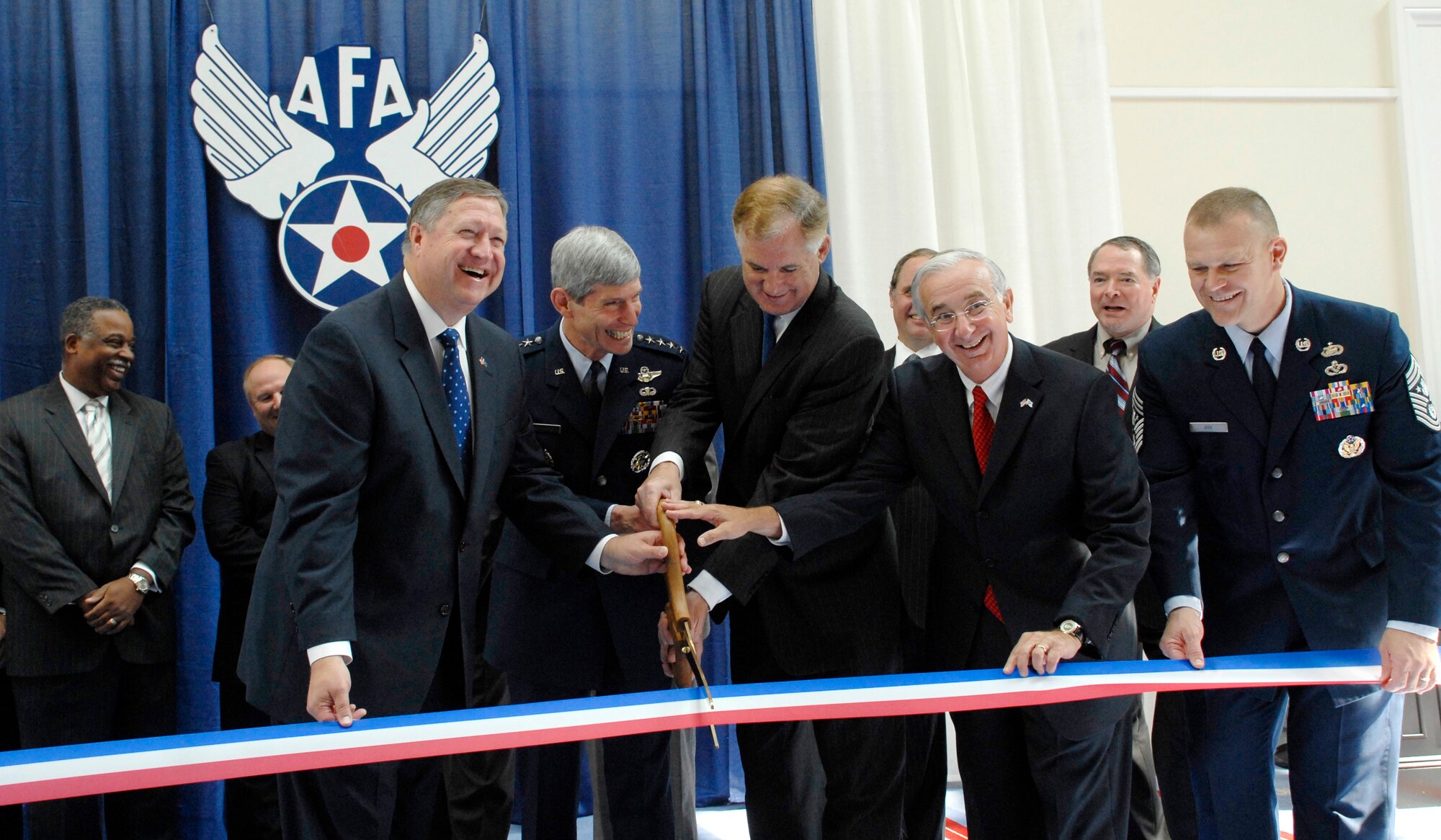 Secretary of the Air Force Michael Donley welcomes conference attendees during a ribbon-cutting ceremony at the 2009 Air Force Association Air & Space Conference and Technology Exposition Sept. 14, in Washington, D.C. (U.S. Air Force Photo/Master Sgt. Stan Parker)