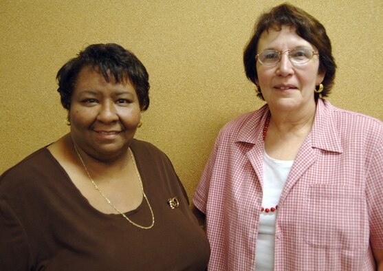 Terri Gillespie (left), Ramstein Elementary School music teacher for Kindergarten through 2nd grade, and Antonia Tinti, RES gifted education resource teacher, reflect upon their years as a teacher. Ms. Gillespie has been teaching for 29 years, 25 of those years at RES. Ms. Tinti has been teaching since 1966 and teaching at RES since 1984. (U.S. Air Force photo by Senior Airman Amanda Dick)