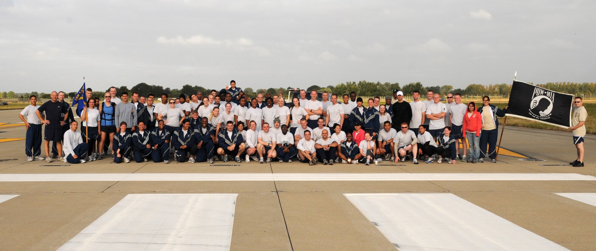 RAF MILDENHALL, England – A group photo of all the people who participated in the Prisoner of War, Missing in Action 5k remembrance run Sept. 14, 2009. (U.S. Air Force photo/ Staff Sergeant Jerry Fleshman)