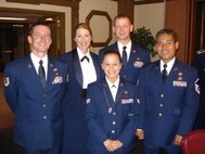 SEYMOUR JOHNSON AIR FORCE BASE, N.C. --  Senior Airman Jessica Welch (front center) recently graduated from Airman Leadership School. At her graduation were Senior Master Sgt. Dana Bates, Master Sgt. Mitchell Deguzman, Tech. Sgt. Ian Gardner and Staff Sgt. David Bordeaux. Airmen Welch is a member of the 911th Air Refueling Squadron and works in aircrew flight equipment. Shortly after graduation she piinned on the rank of staff sergeant.