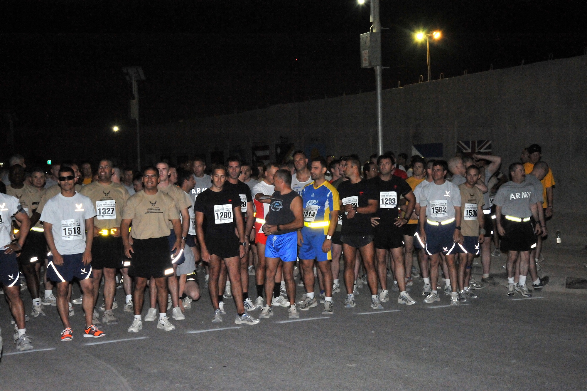 SATHER AIR BASE, Iraq -- More than 300 participants get ready at the starting line Sept. 5 for Sather Air Base's Air Force Marathon.  (U.S. Air Force photo/Staff Sgt. Misty D. Slater) 