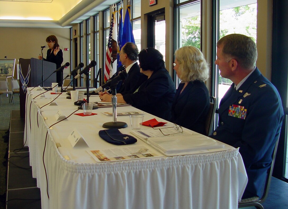 Local FOX 40 news personality Donna Cordova moderates a panel of speakers during a medical leadership forum at Sacramento State University’s Alumni Center during Air Force Week Sacramento (U.S. Air Force photo / Jim Spellman)