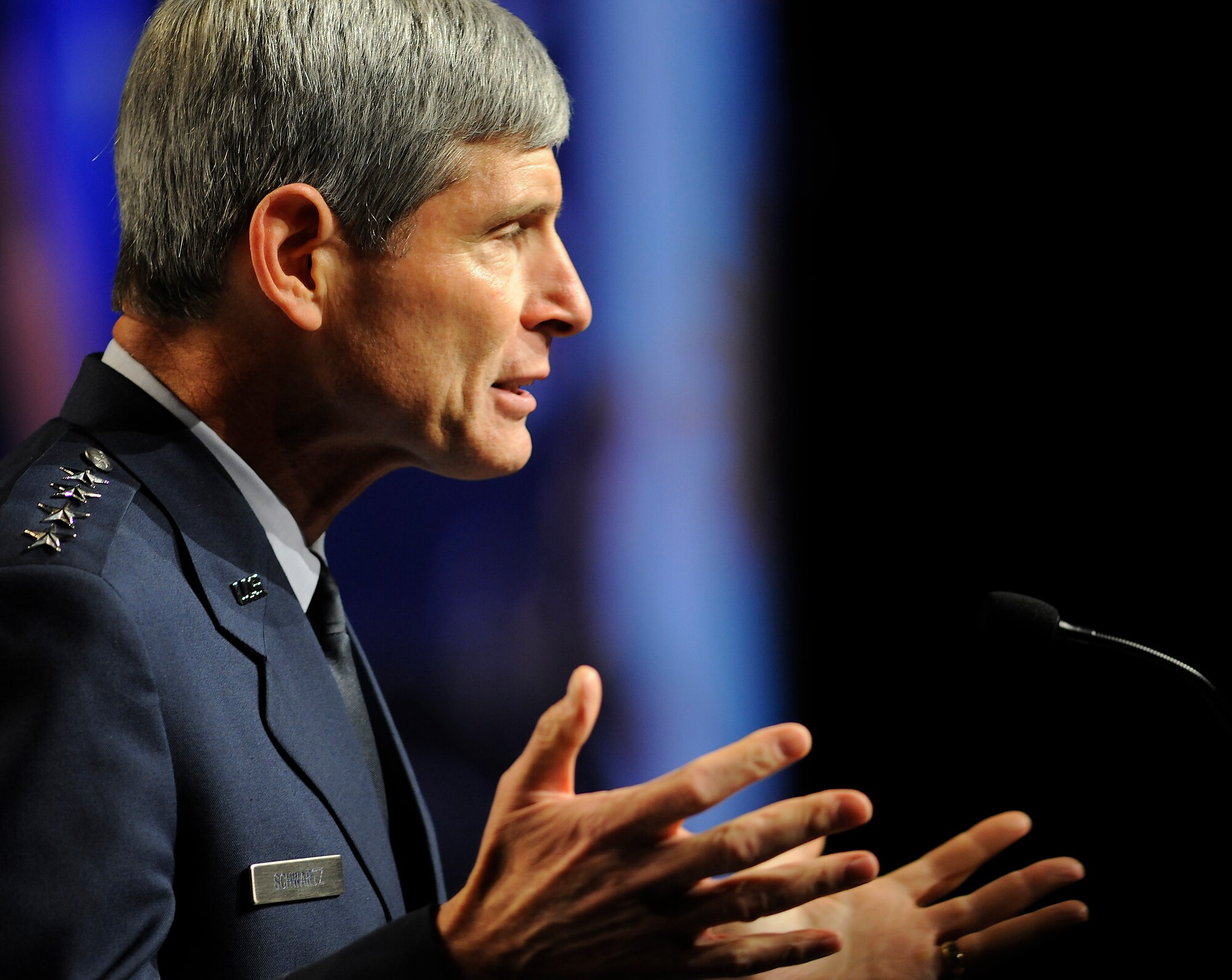 Air Force Chief of Staff Gen. Norton Schwartz delivers his keynote speech during the Air Force Association Air and Space Conference and Technology Exposition Sept. 15, 2009, at Oxon Hill, Md.  (U.S. Air Force photo/Scott M. Ash) 
