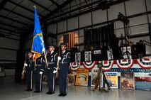 MINOT AIR FORCE BASE, N.D. -- The base honor guard team from here presents the colors during the National Anthem at the Dakota Territory Air Museum in Minot Sept. 11. Approximately 250 people attend the event, which was designed as a salute to all those who have served and are currently serving our great country.  (U.S. Air Force photo by Senior Airman Matthew Smith)