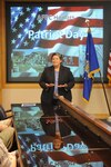 Randolph AFB, TX, 11 Sep 09:  Sheila Earle, Executive Director Air Force Personnel Center, give the Patriots Day opening speach to a capacity crowd at the AFPC conference Center.