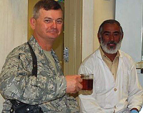 Lt. Col. Jeffery Johnson poses for a photo Aug. 25, 2009, while taking a break at the Kandahar Regional Military Hospital in Afghanistan. Colonel Johnson is deployed from the 10th Medical Support Squadron at the U.S. Air Force Academy in Colorado Springs, Colo., where he is the Pharmacy Flight commander. (U.S. Air Force photo)