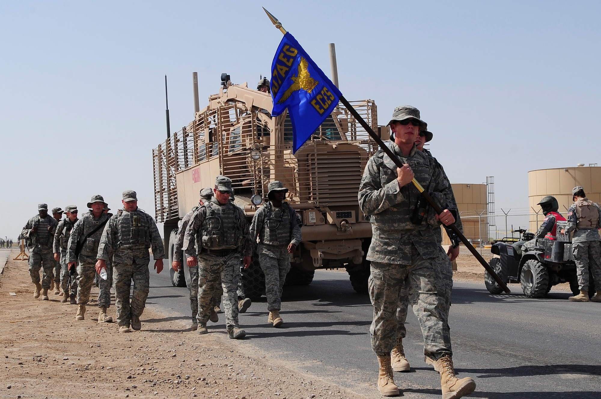 ALI BASE, Iraq – U.S. Airmen, Soldiers, and civilians participated in a 10K ‘ruck march’ in honored memory of those who lost their lives in the terrorist attacks of Sept. 11, 2001. Members of the Tactical Security Element here organized the march which took place on the eighth anniversary of the attacks. (U.S. Air Force photo / Senior Airman Tony R. Ritter)
