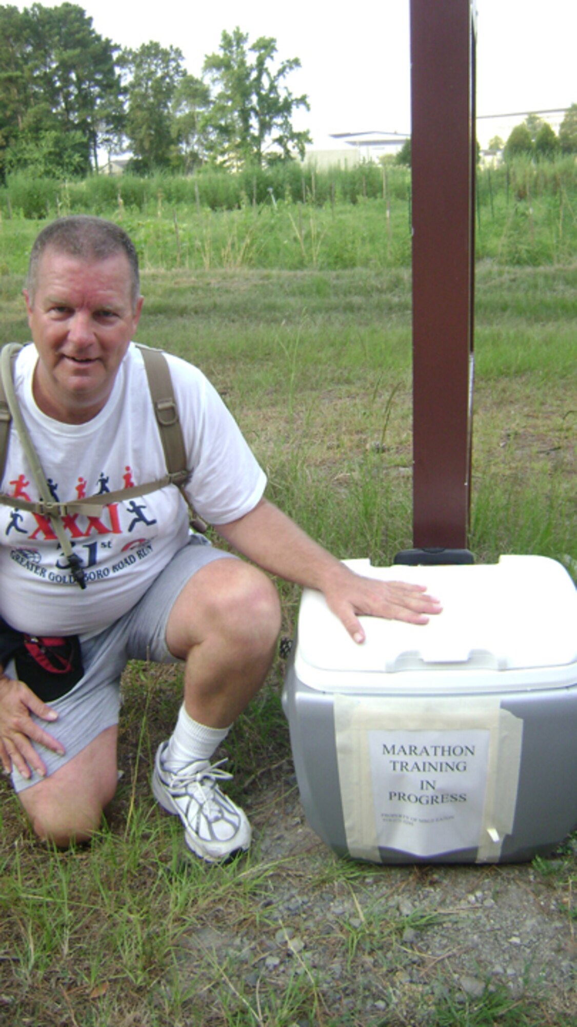 SEYMOUR JOHNSON AIR FORCE BASE, N.C. -- Team Seymour members probably display their 'Training in Progress" cooler as they prepare for the Air Force Marathon. Four members of the 911th Air Refueling Squadron and one member from the 916th Operations Support Squadron will be apart of the 18-member team from here.
