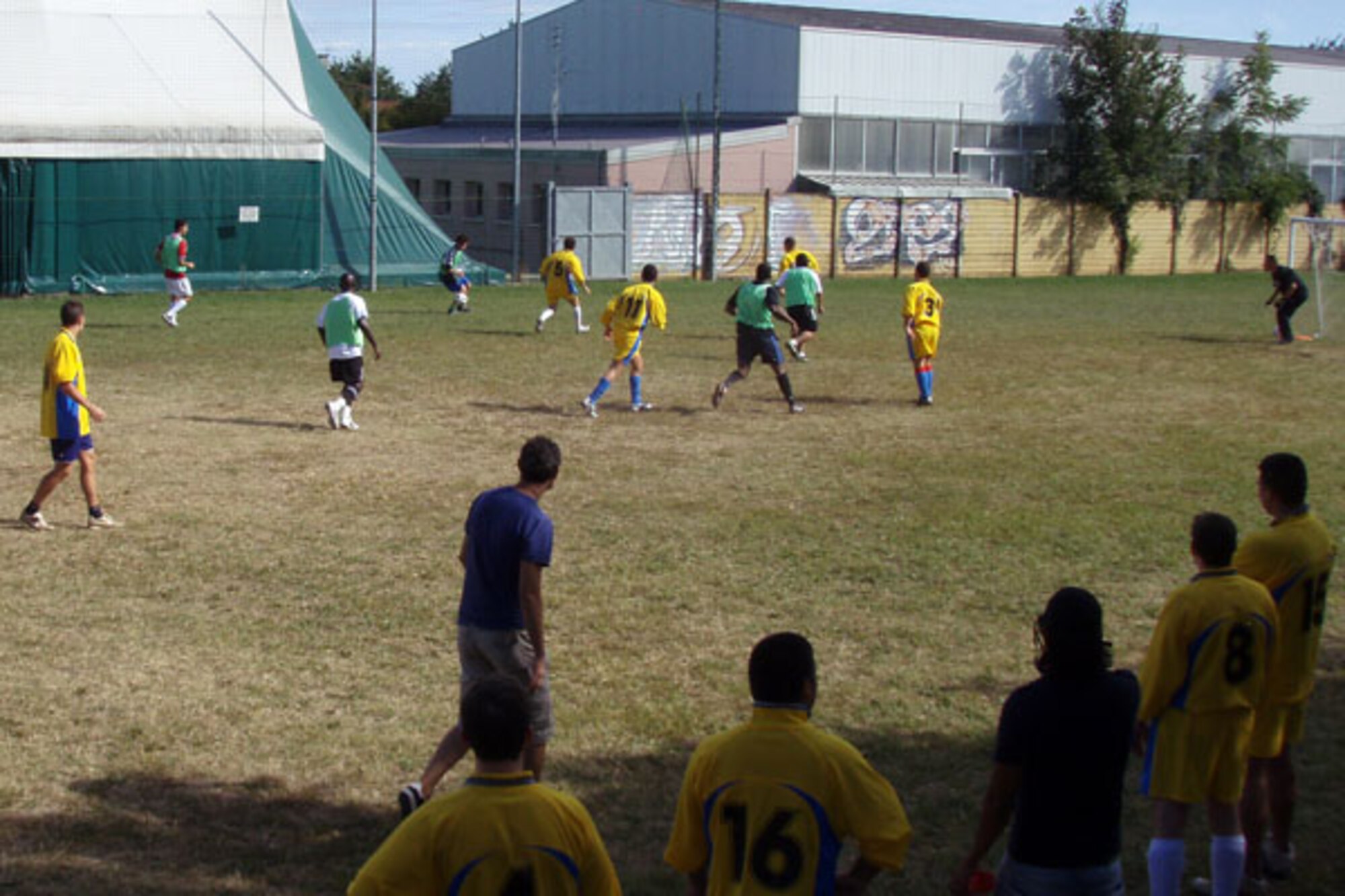 Italian and American soccer players unite during the 8th Annual Italian-American Friendship Festival held in Roveredo, Italy, Sept. 5, 2009.  The annual festival allowed players from both countries to display their skills and fancy footwork during a friendly but competitive matchup and form new bonds between the two countries.  (Courtesy photo/Agnes Cronin)
