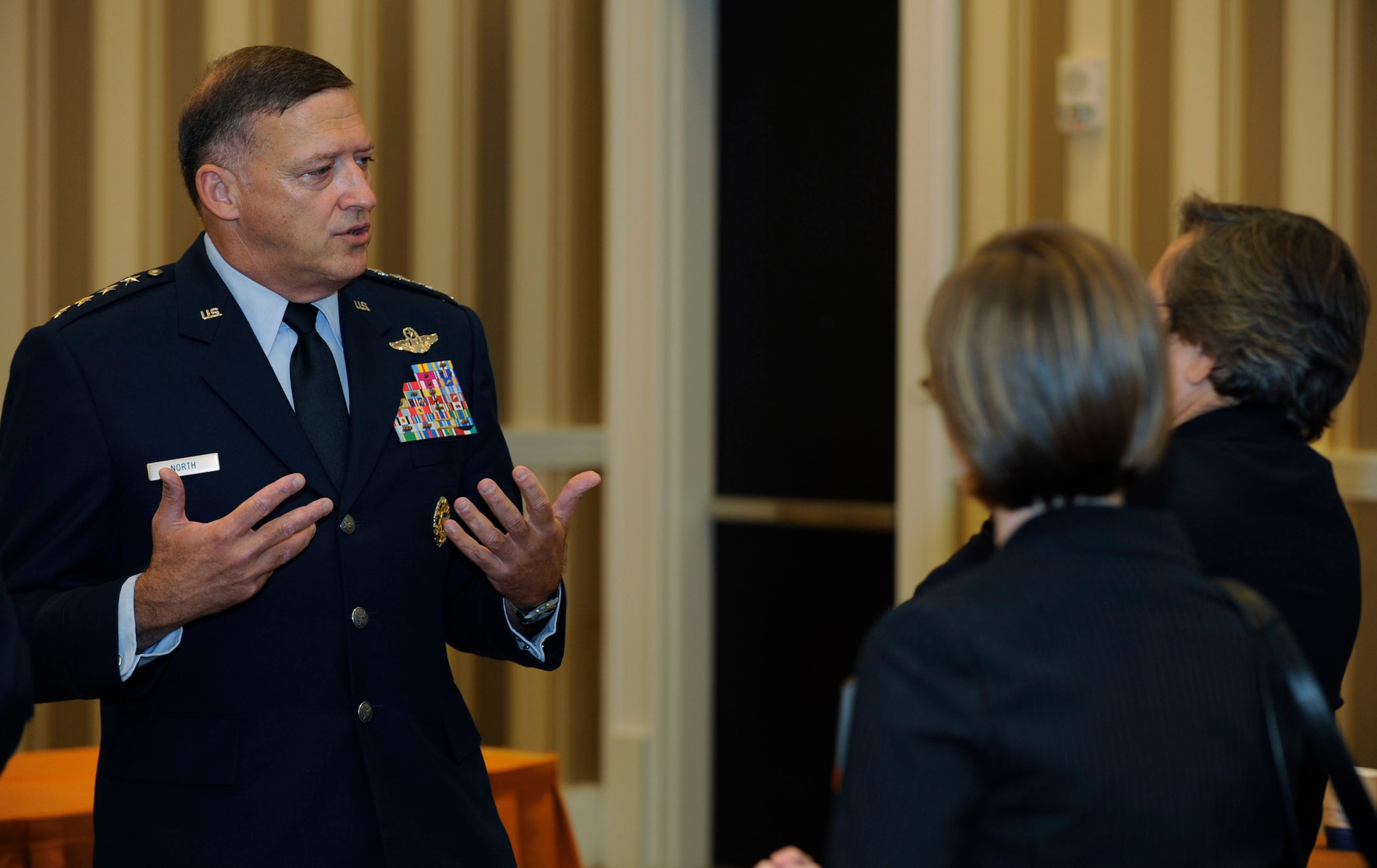 Gen. Gary North, Pacific Air Forces commander, answers questions from the media during the 2009 Air Force Association Air & Space Conference and Technology Exposition Sept. 16 at the National Harbor in Oxon Hill, Md. (U.S. Air Force photo/Master Sgt. Stan Parker)