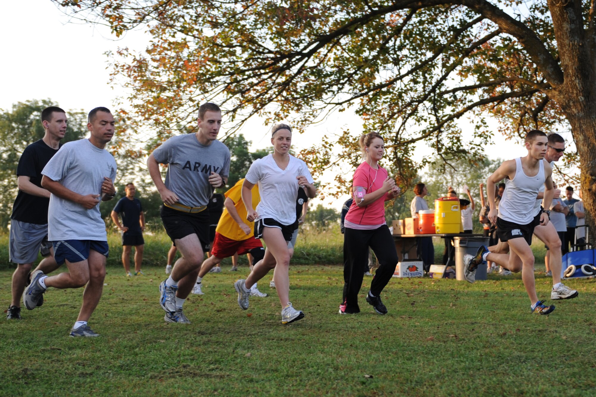 WHITEMAN AIR FORCE BASE, Mo. – The first set of runners starts off the first leg of the 20k relay race, Sept. 17. The Fitness center host many different events for the base to encourage everyone to be fit to fight and to raise esprit de corps. (U.S. Air Force photo/Senior Airman Cory Todd)