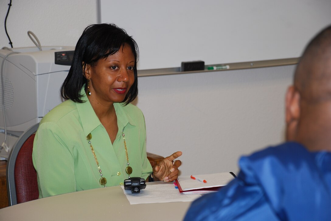 Col. Terri Topin, the previous deputy director of strategic planning and partnerships for the Army and Air Force Exchange Service Headquarters in Dallas, attended the class to prepare for her retirement in January. The Defense Department, Department of Labor and Department of Veterans Affairs worked together to prepare servicemembers separating or retiring from the military through the Transition Assistance Program workshop Sept. 14-17. (U.S. Air Force photo/Airman 1st Class Candy Miller)
