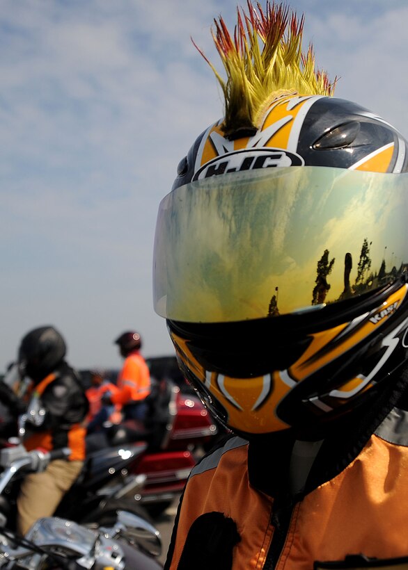 LANGLEY AIR FORCE BASE, Va. -- Staff Sgt. Kyle Barnhardt, 1st Component Maintenance Squadron egress technician, waits to depart on Langley's first Air Force Birthday Motorcycle Ride here Sept. 16. All proceeds from the ride were donated to Operation Warm Heart, a year-round program designed to assist Airmen and their families.  (U.S. Air Force photo/Airman Rebecca Montez)