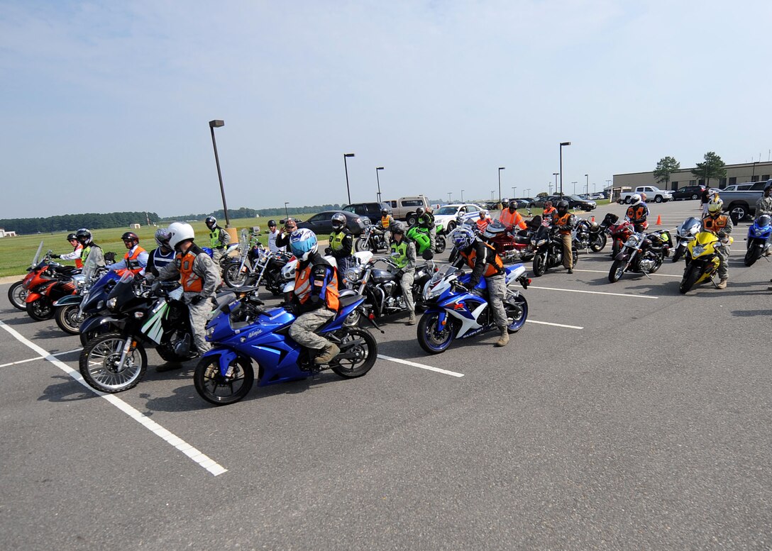 LANGLEY AIR FORCE BASE, Va. -- Riders prepare to depart on a road trip to Williamsburg, VA, as part of Langley's first Air Force Birthday Motorcycle Ride here Sept. 16. All proceeds from the ride were donated to Operation Warm Heart, a year-round program designed to assist Airmen and their families.  (U.S. Air Force photo/Airman Rebecca Montez)