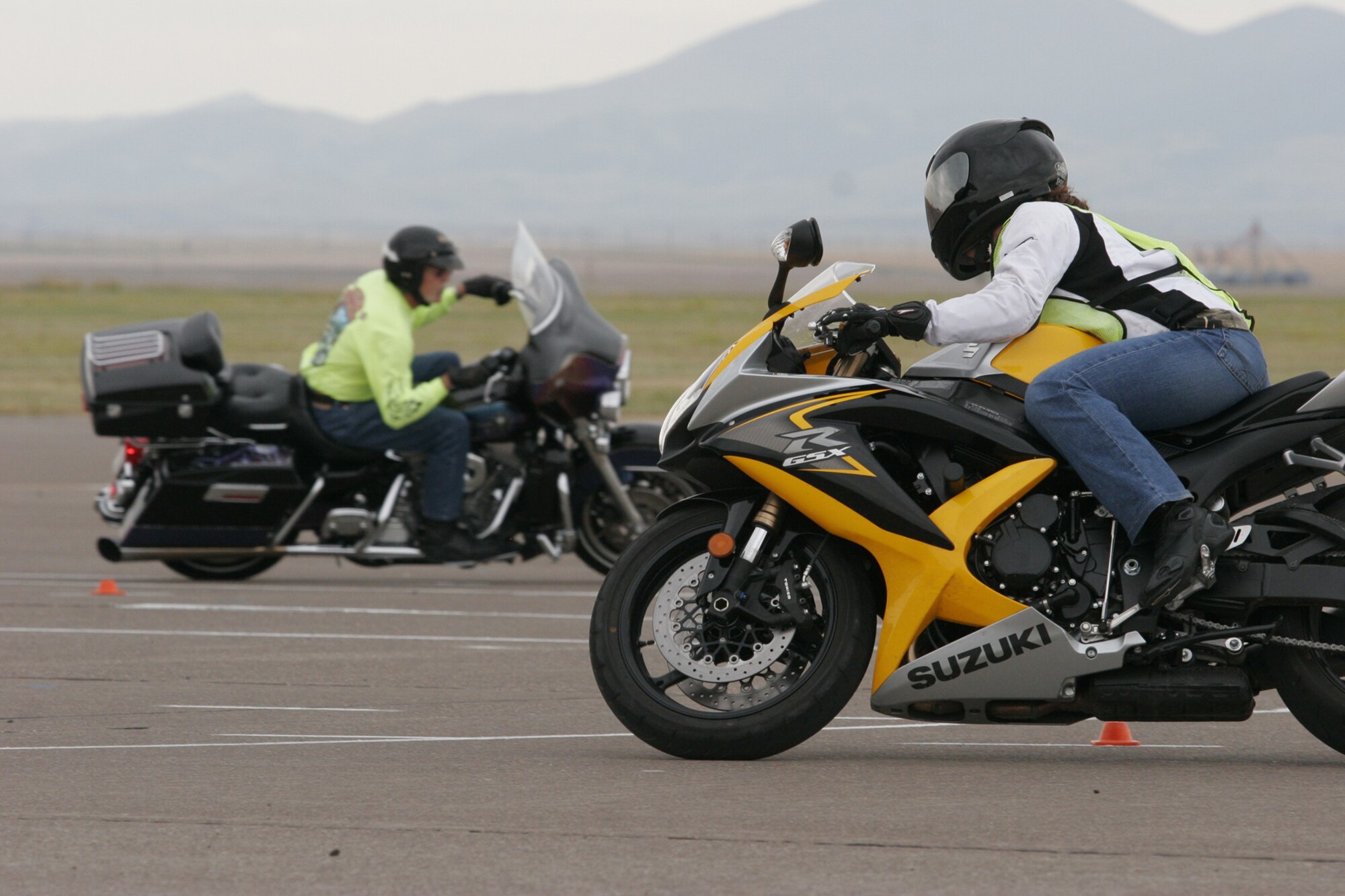 Participants in the first Advanced RiderCourse at Malmstrom practice maneuvers during the riding portion of the course. Particpants use their own equipment to better familiarize themselves with their bike's capabilities as well as their own. The next course is Sept. 26. (Courtesy photo)