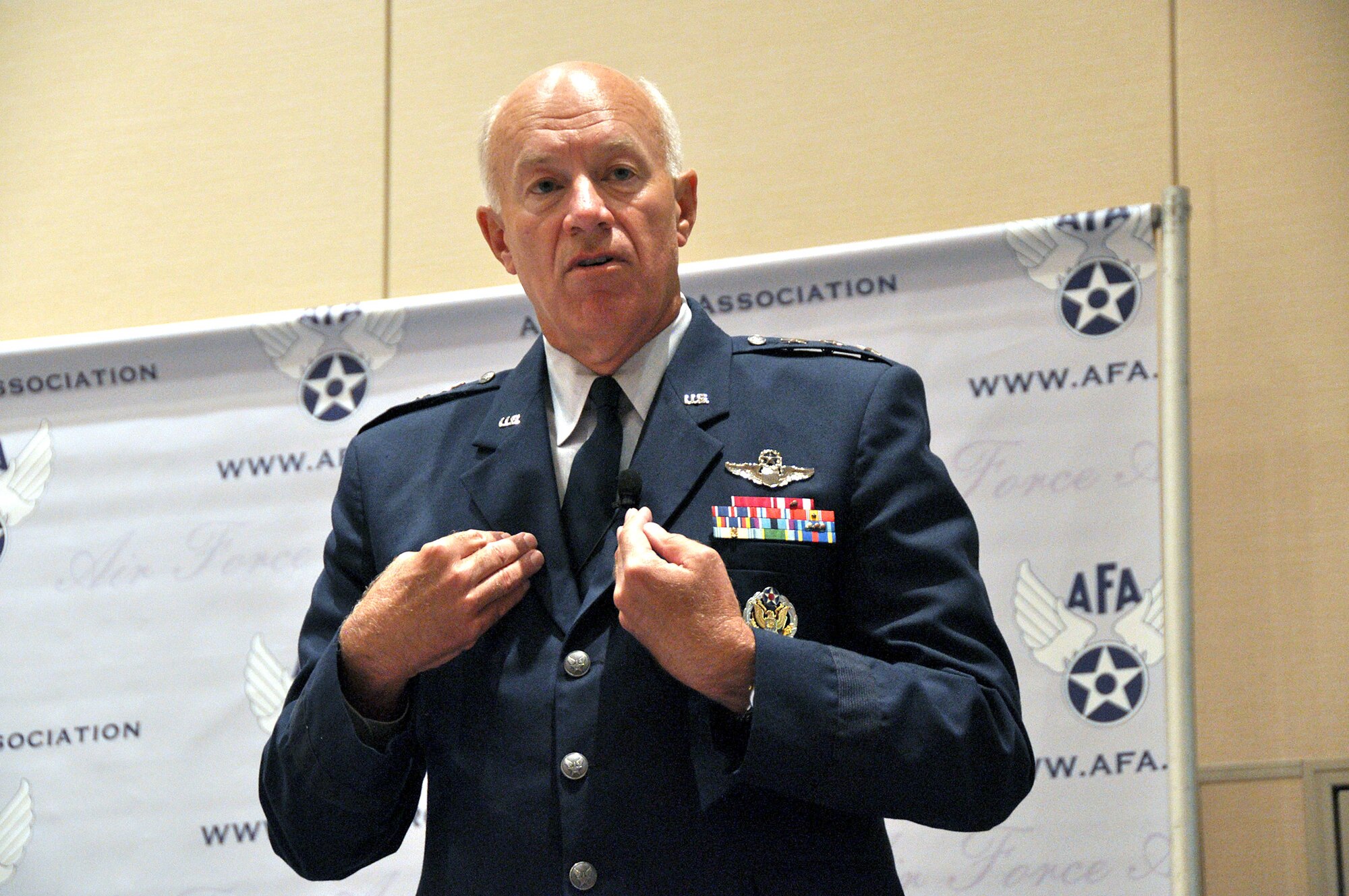 Lt. Gen. Harry Wyatt III, director of the Air National Guard, speaks to conferees at the Air Force Association Air and Space Conference and Technology Exposition at National Harbor, Md., Sept. 14. (U.S. Air Force photo/Master Sgt. Mike R. Smith)
    