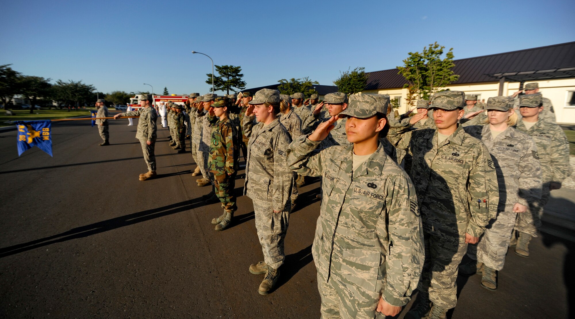 MISAWA AIR BASE, Japan -- Members of various Misawa Air Base first respond teams take part in a retreat ceremony Sept. 11 at Risner Circle here. The ceremony served as a time to honor the victims and first responders who risked and lost their lives in the 9/11 terrorist attacks. (U.S. Air Force photo/Senior Airman Jamal D. Sutter)