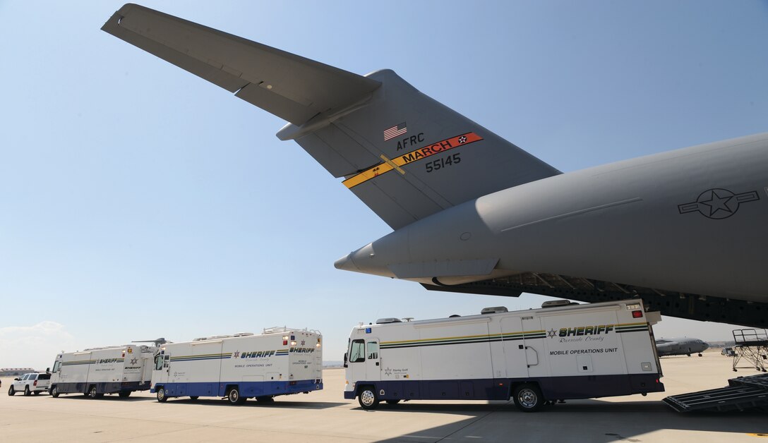 The C-17s at March have the capability of transporting the Riverside command posts. (U.S. Air Force photo by Roy Santana)