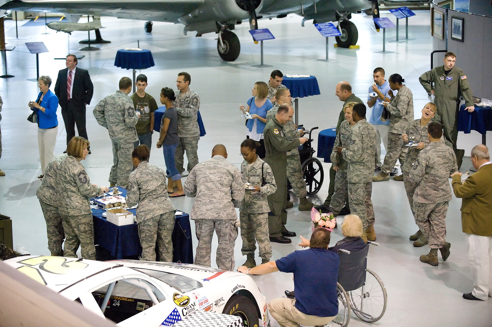 Team Dover Airmen celebrate the Air Force's 62nd birthday during a birthday bash at the Air Mobility Command Museum Sept. 18. (U.S. Air Force photo/Jason Minto)