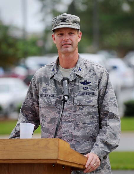 MOODY AIR FORCE BASE, Ga. -- Col. Gary Henderson, 23rd Wing commander, gives his final remarks during the Prisoner of War/Missing in Action Remembrance Day ceremony here Sept. 18. (U.S. Air Force photo by Senior Airman Gina Chiaverotti-Paige)