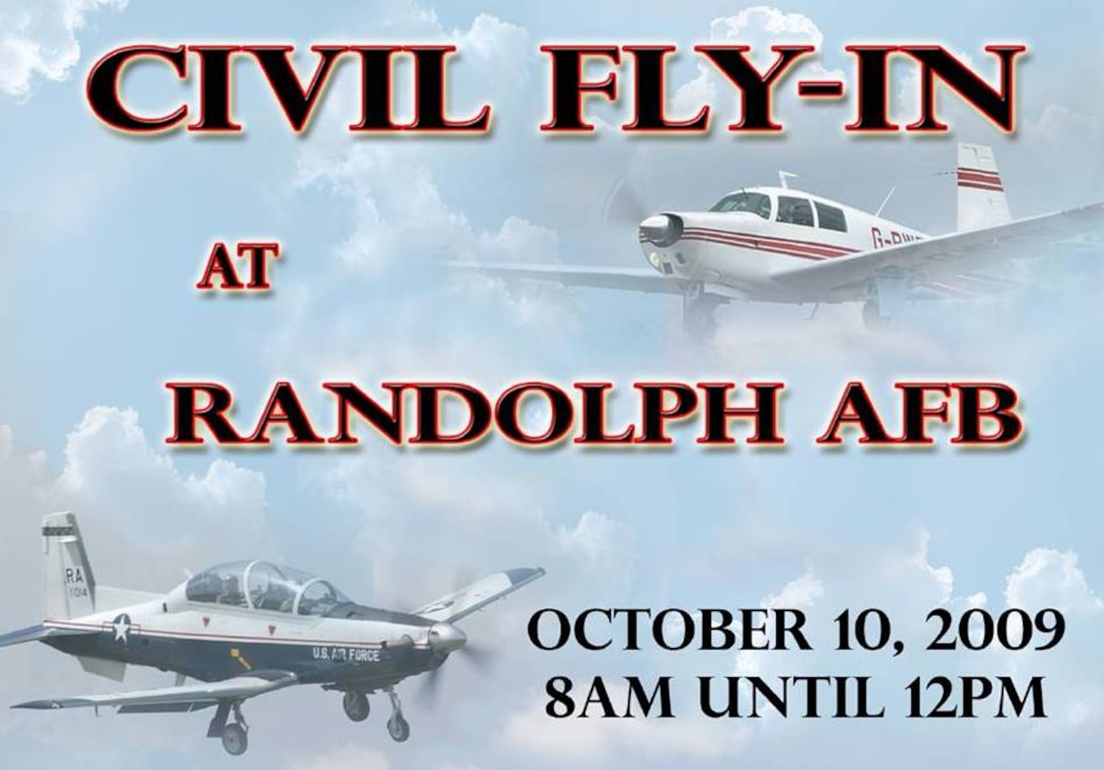 Randolph Air Force Base officials invite general aviation pilots to fly to the airfield here and participate in a Civil Fly-In the base will host Oct. 10 from 8 a.m. to noon on the flight line. (Graphic by Javier Garcia)