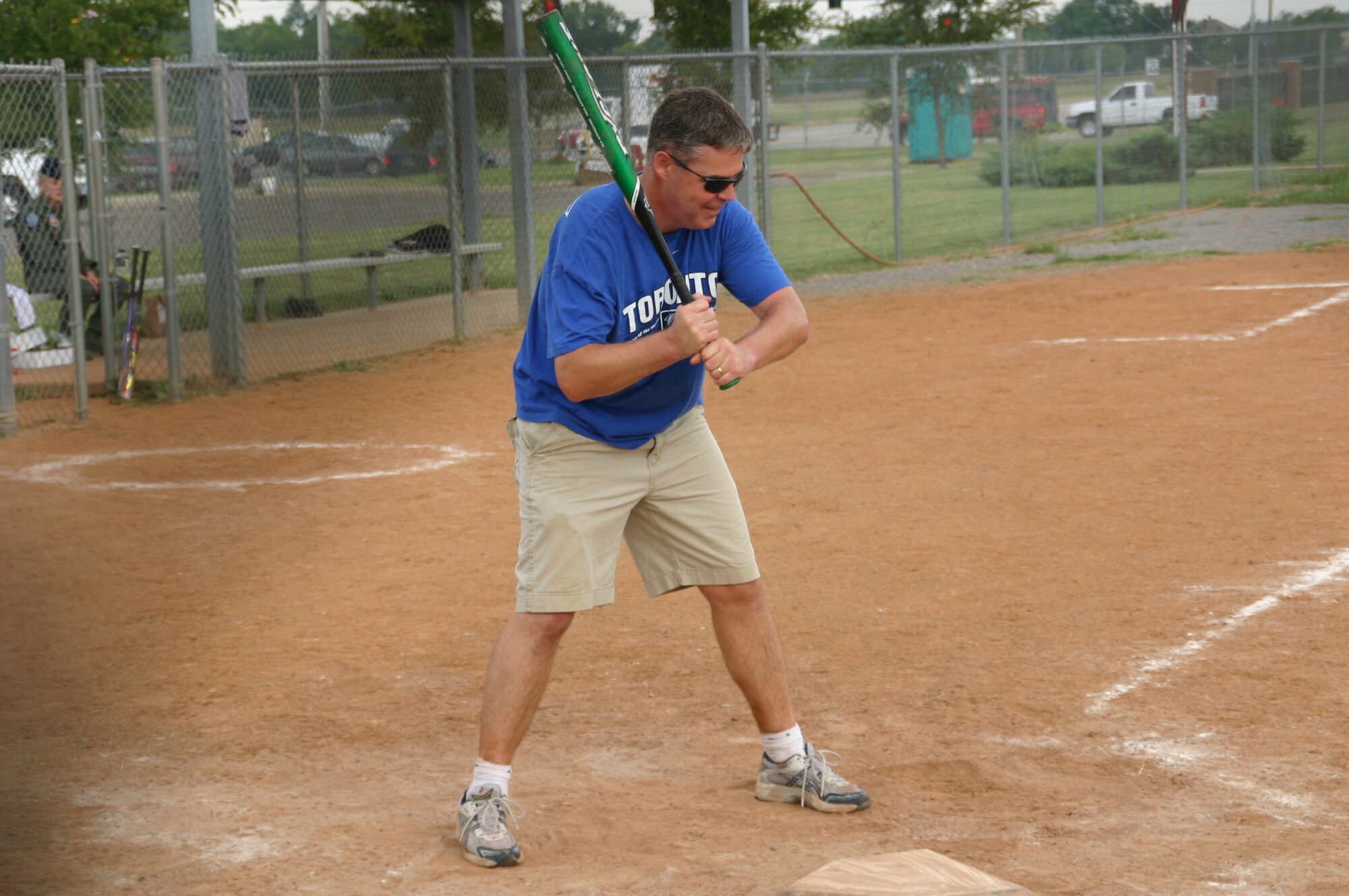 The Canadian and American components of the 552nd Air Control Wing played a friendly game of Softball 9 September in honor of the 30th anniversary of Canadian-American partnership. Despite the fierce competition, the American team won, 27 to 8. Photo courtesy of Mr. Kenneth LaFayette.