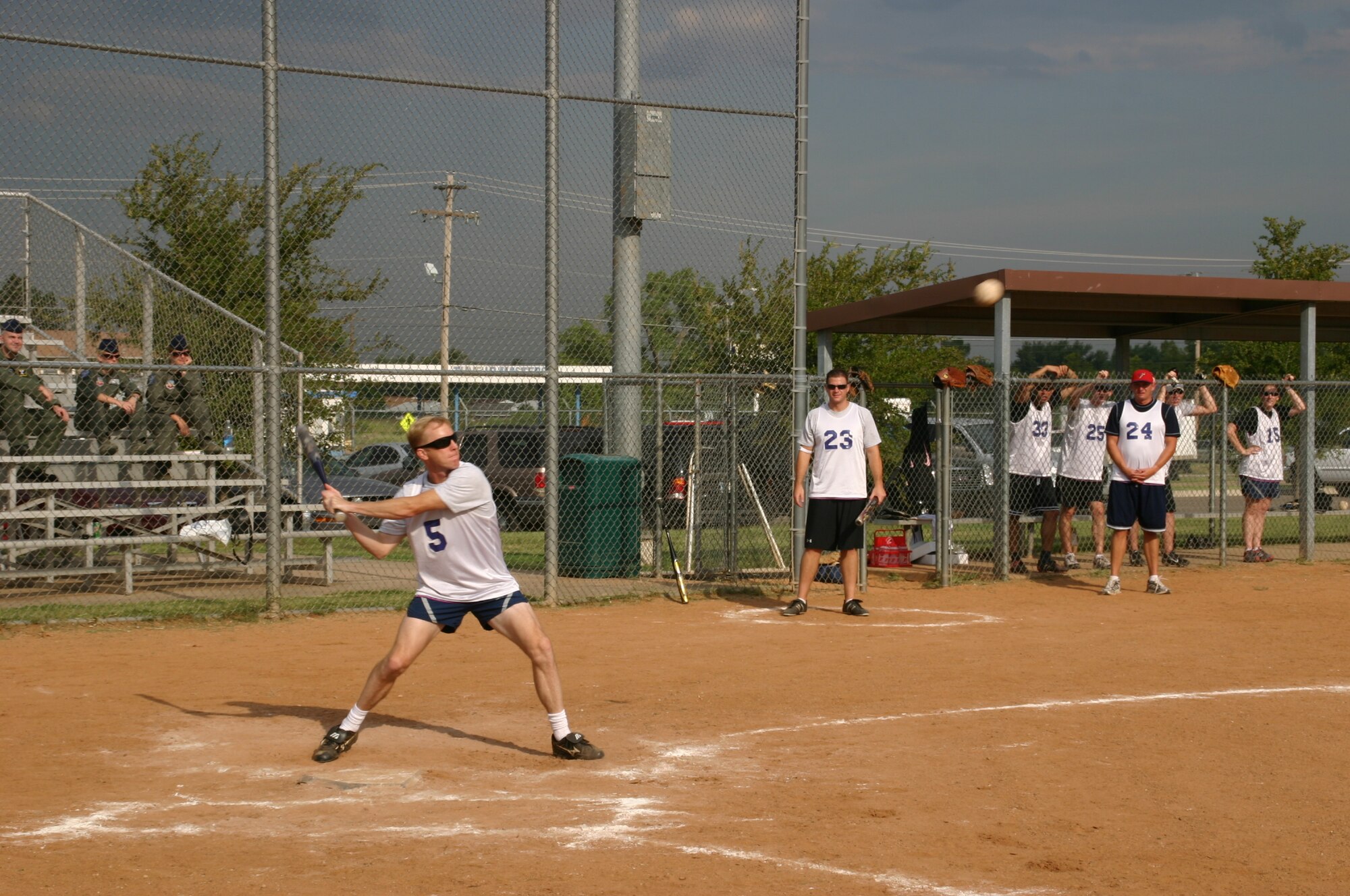 The Canadian and American components of the 552nd Air Control Wing played a friendly game of Softball 9 September in honor of the 30th anniversary of Canadian-American partnership. The 552 ACW Vice Commander, Col. Scott Forest, was a speedy addition to the American team. Photo courtesy of Mr. Kenneth LaFayette.