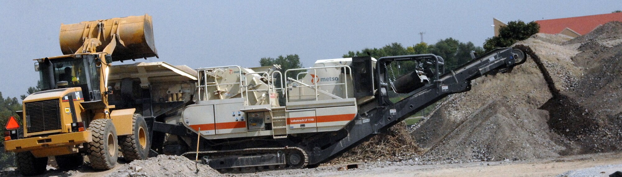 OFFUTT AIR FORCE BASE, Neb.-- The demolition of the Frady Fitness center Sept. 14 produced a wide variety of reusable material. The metal was processed for recycling, concrete was ground up, and other miscellaneous debris was disposed. U.S. Air Force photo by Kendra Williams.