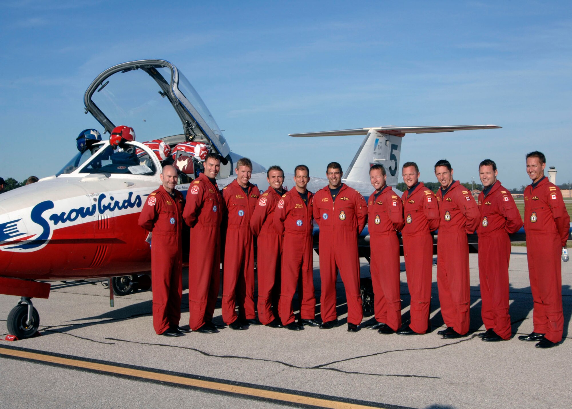 SCOTT AIR FORCE BASE, Ill. -- The Canadian air forces Snowbirds are at Scott to show the professionalism of our sister Canadian forces who fight alongside here and overseas. They will be at the airshow tomorrow and Sunday from 9 a.m. to 5 p.m.   (U.S. Air Force photo/Airman 1st Class Tristin English)