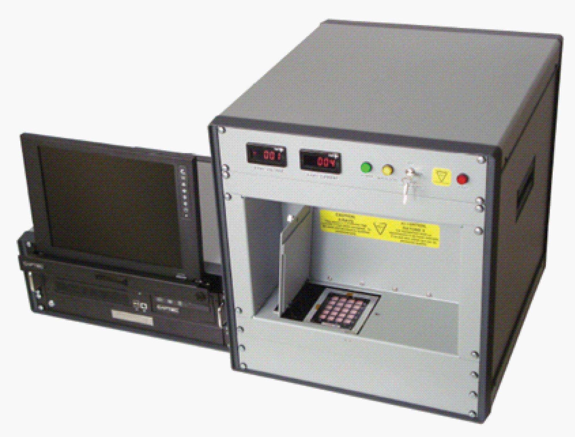 Researchers from AFRL and industry partner GasTOPS, Inc., successfully demonstrated this prototype engine lubricant analyzer, which employs X-ray fluorescence technology.  The XRF analyzer uses data from an aircraft engine's magnetic chip detectors to assess the levels and types of particulate debris captured (AFRL image).