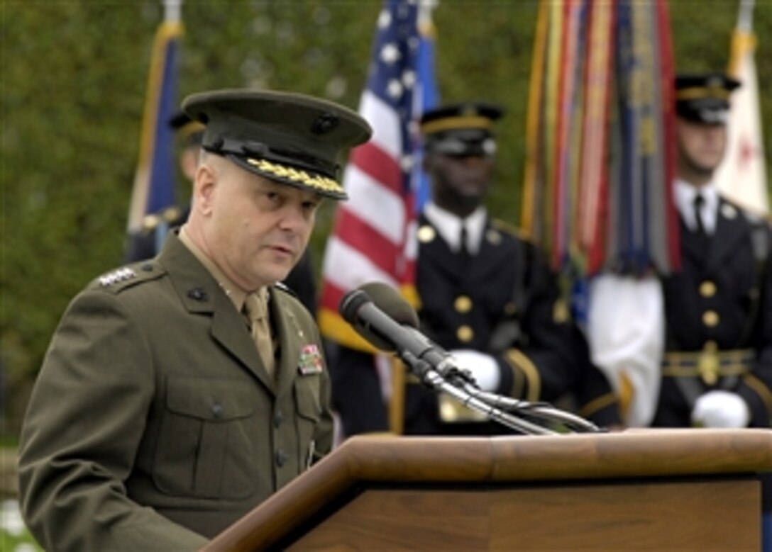 Vice Chairman of the Joint Chiefs of Staff Gen. James E. Cartwright, U.S. Marine Corps, delivers remarks at the Department of Defense's annual observance of National POW/MIA Recognition Day on Sept. 18, 2009.  DoD photo by R. D. Ward.  (Released)