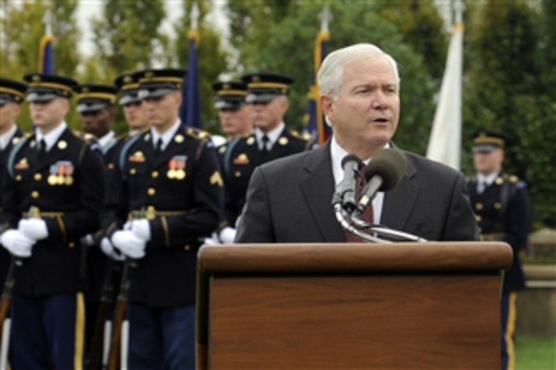 Secretary of Defense Robert M. Gates addresses the audience during the National POW/MIA Recognition Day Ceremony at the Pentagon on Sept. 18, 2009.  