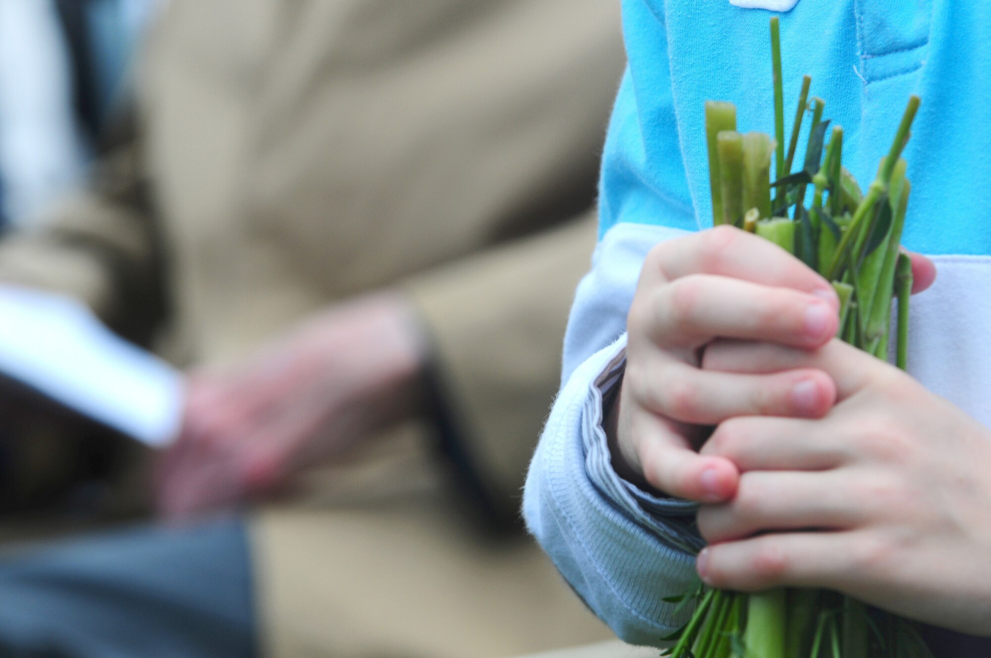 A Dutch child from the local area of Oosterbeek, Holland stands ready to place his flower bundle on the grave of a allied soldier at a war memorial cemetery as part of a ceremony celebrating the 65th anniversary of the liberation of that area by allied troops in Operation Market Garden.  Many allied veterans were present as well as Queen Beatrix of Holland to commemorate the occasion.  (U.S. Air Force photo by Staff Sgt. Jocelyn Rich)