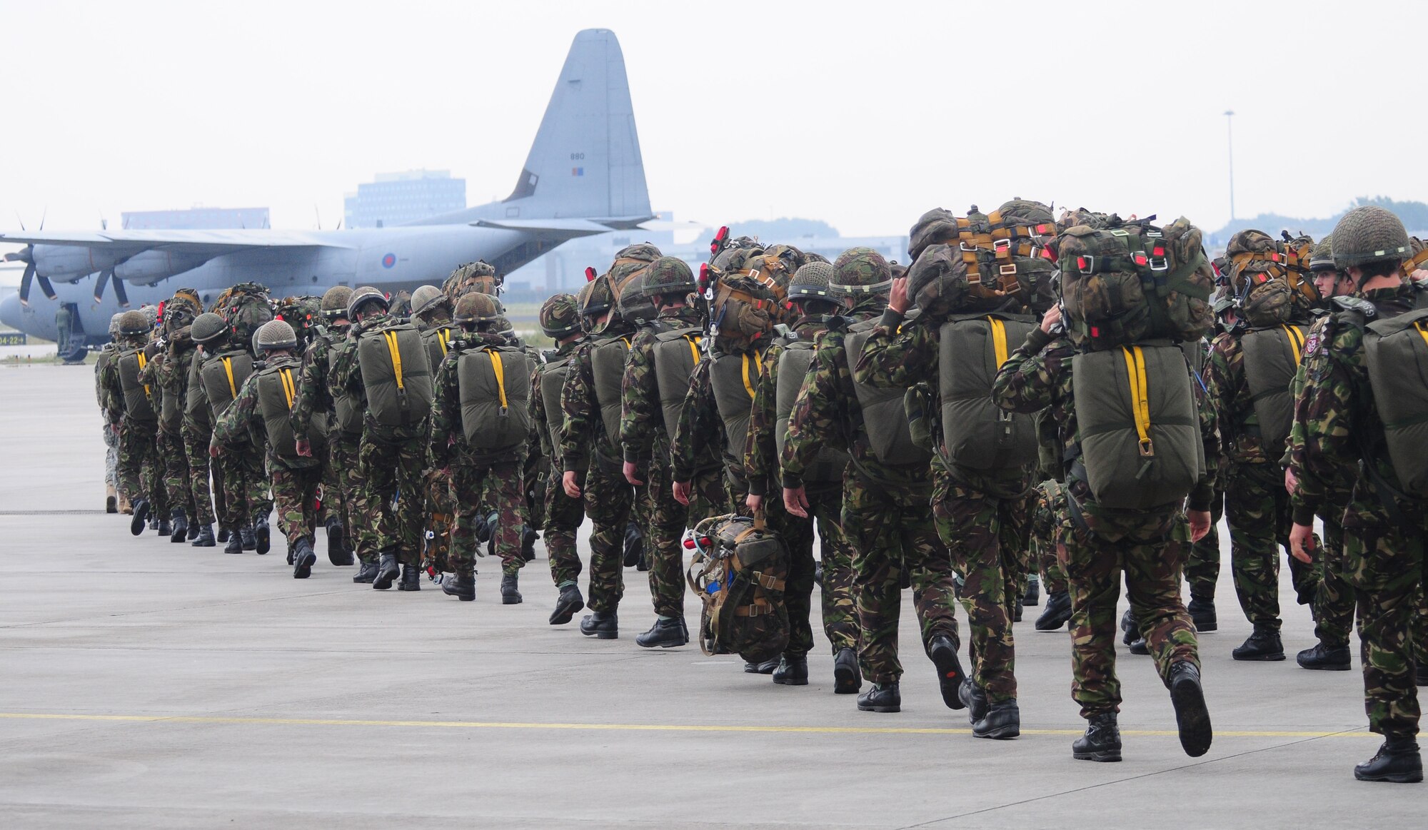 Military members from the United States, United Kingdom, Poland, Germany and Holland, participate in the jump over Arhem, Holland, Sept. 19, 2009, to commemorate the 65th Anniversary of Operation Market Garden.  (U.S. Air Force photo by Staff Sgt. Jocelyn Rich).