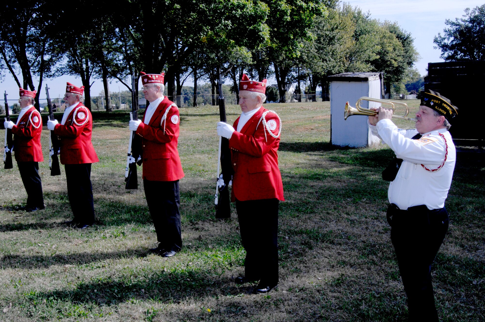 SCOTT AIR FORCE BASE, Ill. -- Members of the Polish American War Veterans perform a 21-Gun Salute while Bob Schaefer plays Taps on the bugle during the 18th annual Prisoner of War/Missing in Action Recognition Ceremony Saturday at Freedom Farm, Freeburg, Ill., hosted by the Scott POW/MIA Council. The day was celebrated by local veterans and active duty members including former prisoners of war or members listed as “missing in action” and their families. As of Sept. 3, there are still 4,452 servicemembers missing from World War I; 74,213 from World War II; 8,048 from the Korean War; 123 from the Cold War; 1,731 from Southeast Asia; one from Operation Iraqi Freedom; and one from Operation Enduring Freedom. 



(U.S. Air Force photo/Airman 1st Class Amber Kelly-Herard)
