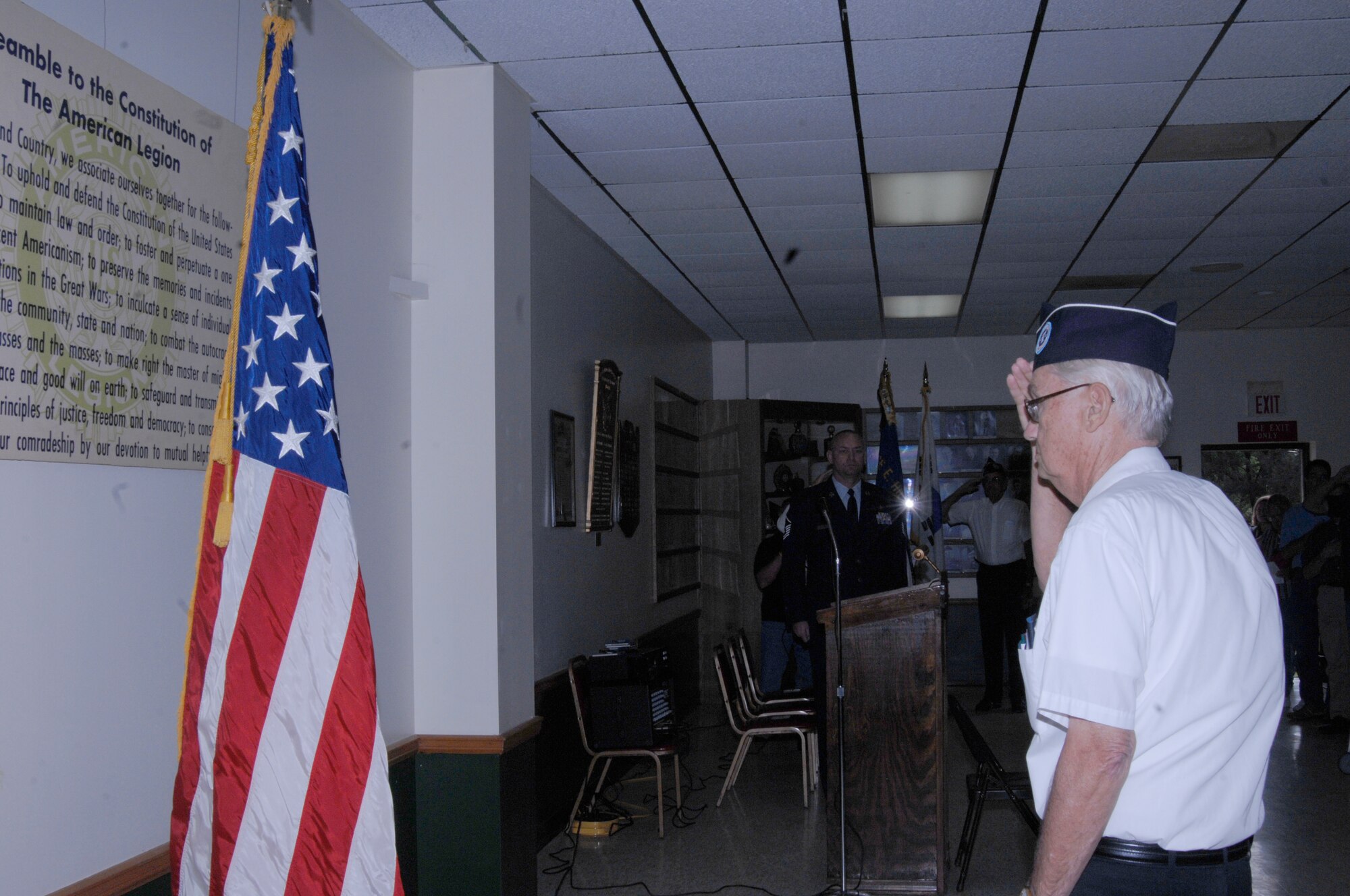 SCOTT AIR FORCE BASE, Ill. -- A Korean War veteran of the Korean War Veterans Association salutes the U.S. flag after posting it during the beginning of the 18th annual Prisoner of War/Missing in Action Recognition Ceremony hosted by the Scott POW/MIA Council saturday at Freedom Farm, Freeburg, Ill. Former prisoners of war or missing action servicemembers and their families from the local area were invited to attend.

(U.S. Air Force photo/Airman 1st Class Amber Kelly-Herard)