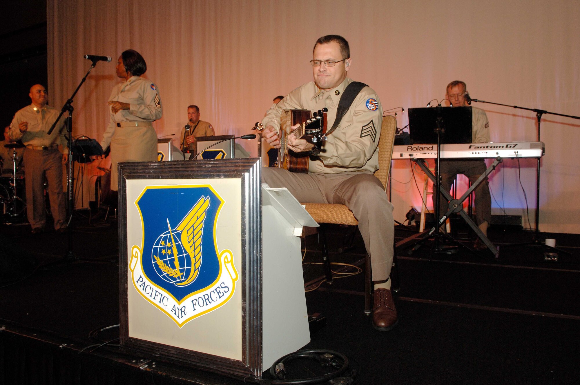 HONOLULU, Hawaii -- Staff Sgt. Gregory Lacy and the Band of the Pacific entertain guest of the Air Force 62nd Birthday Ball at the Sheraton Hotel, Waikiki, Sept. 18. (U.S. Air Force photo/Mark Bates)