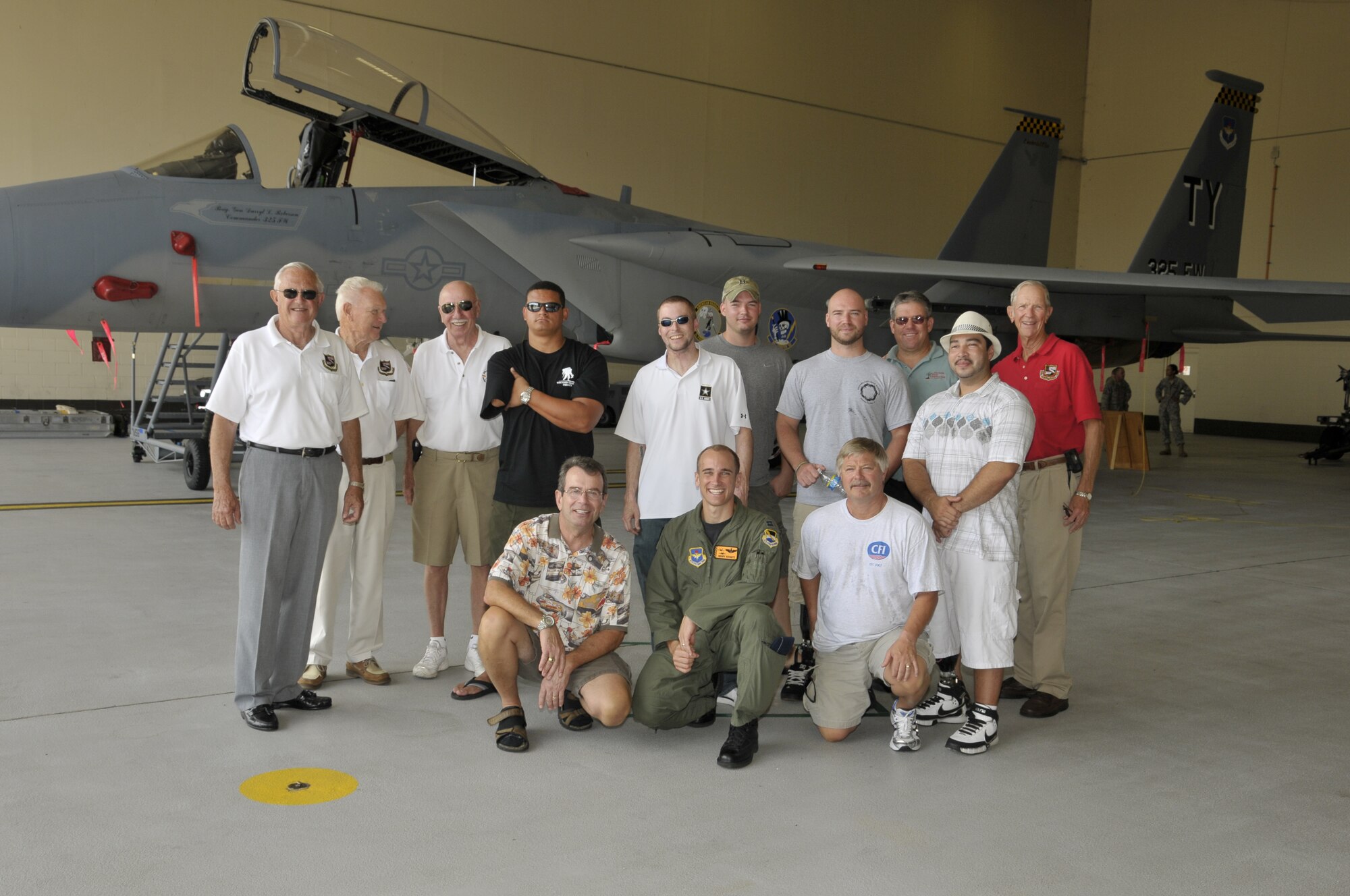 Five wounded warriors join members of the local Red River Rats association and Tyndall Airmen to tour Tyndall Air Force Base Sept. 16. (U.S. Air Force photo/Lisa Norman)   