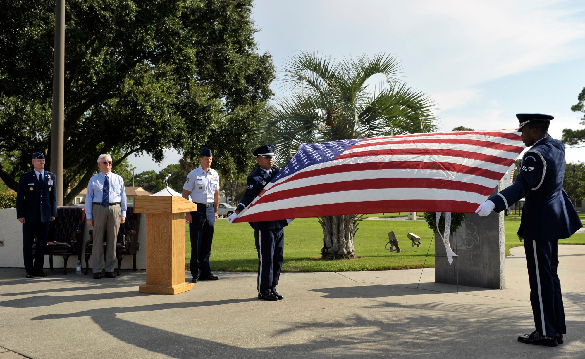 TYNDALL AIR FORCE BASE, Fla. – Tyndall hosted the Prisoner of War/ Missing in Action Ceremony Sept. 18 at Flag Park. The ceremony was conducted directly following the end of a 24-hour relay run. (U.S. Air Force photo courtesy of Jonathan Gibson)