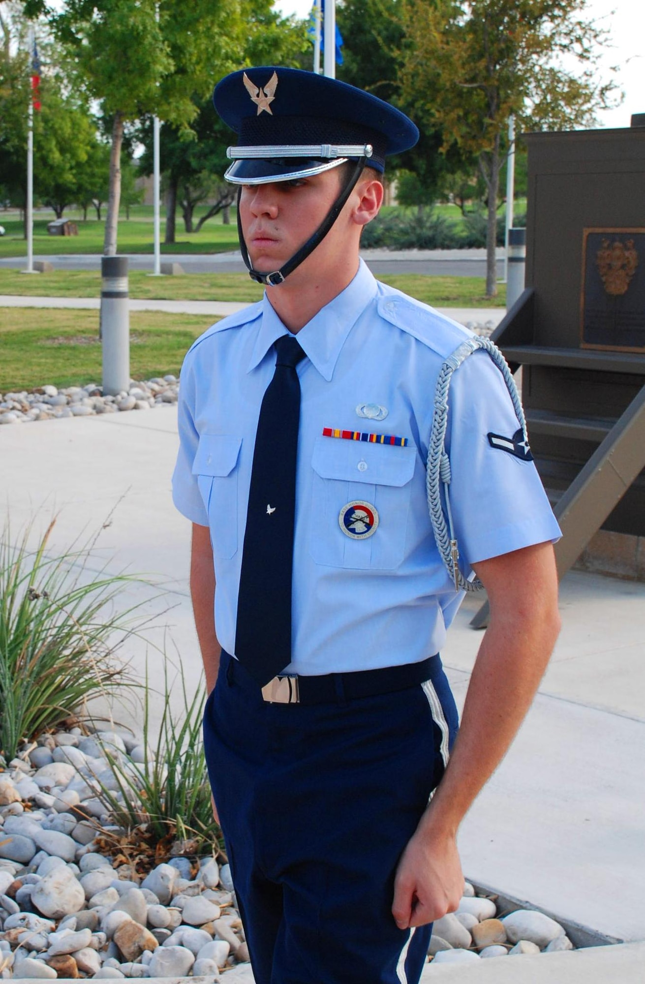 LAUGHLIN AIR FORCE BASE, Texas – Laughlin Honor Guard member Airman Tyler Sumrall, 47th Comptroller Squadron, prepares to fold the POW/MIA flag at the POW/MIA Remembrance ceremony here Sept. 18. The ceremony was held in observance of National POW/MIA Remembrance Day, which is held the third Friday in September as a way to remember former American prisoners of war and those still missing in action. (U.S. Air Force photo by Airman 1st Class Blake Mize)